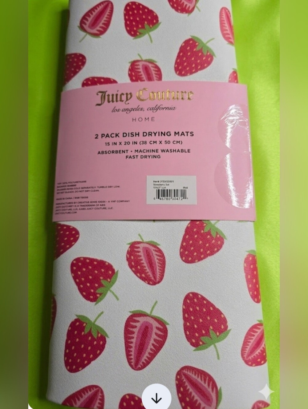 2 Juicy Couture Pink Strawberry Dish Drying Mats